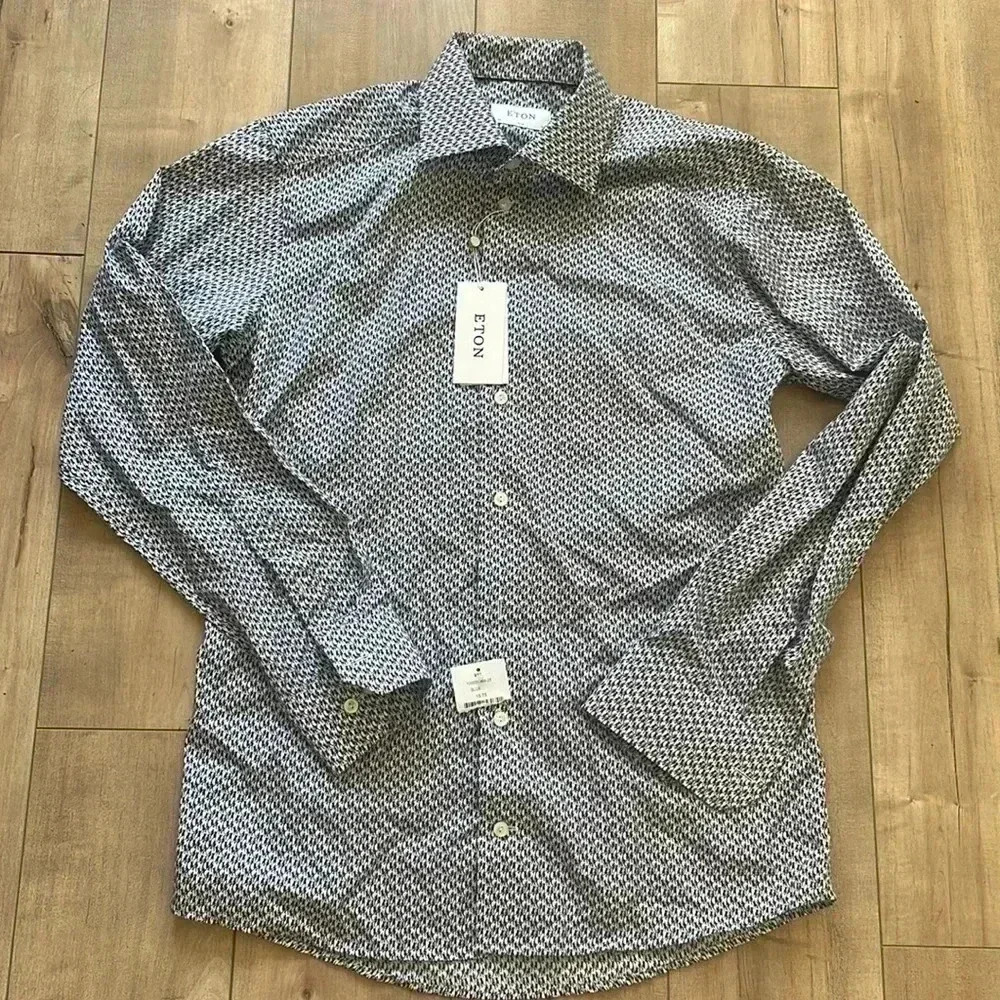 NWT Eton Slim Fit Patterned Men’s Dress Shirt Sz 40 ( 15.75”) - Picture 2 of 7